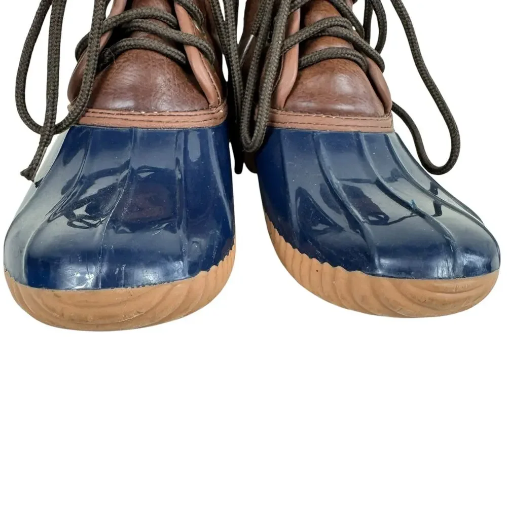 Capelli Brown Navy Rubber Faux Leather Lace Up Ankle Duck Boot Winter Size 6